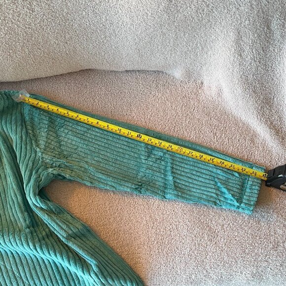 Denim & Co. Sweatshirt Crew Neckline Wide Wale Ribbed Trim Woven Chenille Teal S - Picture 7 of 9